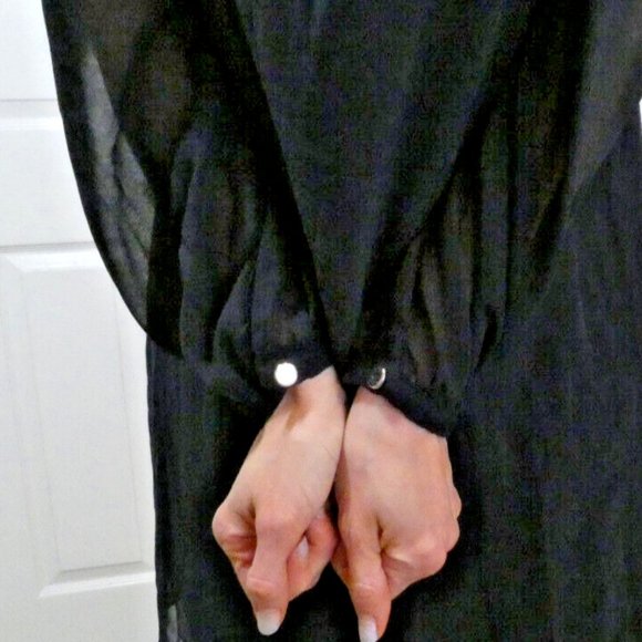 Atmosphere Prom Size 4 Black Chiffon Dress Long Puffy Sleeves Modest British - Picture 6 of 11